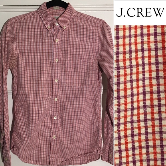 3/$20 🎁 FREE GIFT JCrew slim red purple check white button XS - Picture 2 of 8